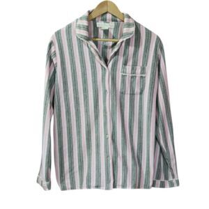 Eileen West Pink & Gray Striped Pajama Top Shirt Medium